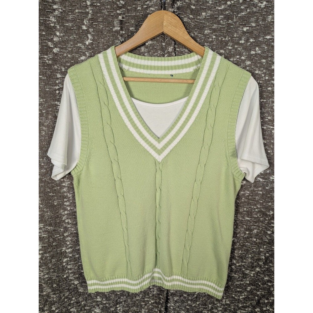 Knit Sweater Vest with Built In Shirt Light Green‎ Women's Medium